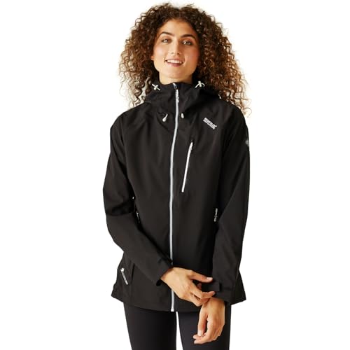 Regatta BIRCHDALE Schutzjacke, wasserdicht und atmungsaktiv, mit verstellbarer Kapuze und Brusttasche, wasserdichte Jackets für Damen, Schwarz (White), FR: XL (Größe Hersteller: 18) von Regatta