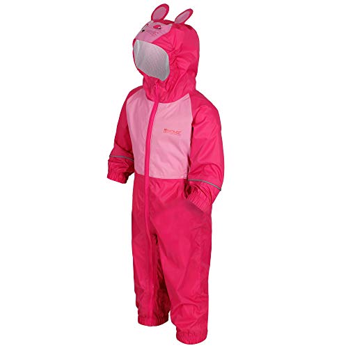 Regatta Kinder Charco Waterproof and Breathable Lightweight Animal Design All-In-One Regenanzug, Cabaret/Aurora Pink Mouse, 60-72 von Regatta