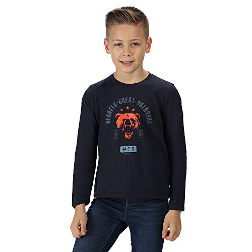 Regatta Unisex-Kinder-T-Shirt Wendell, Baumwolle, Grafikdruck, langärmelig XS Navy Bear von Regatta