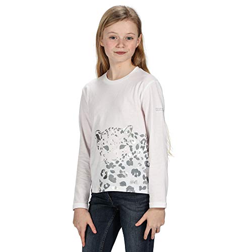 Regatta Wenbie Coolweave Kinder-T-Shirt aus Baumwolle, langärmelig, mit Grafik-Druck, Polos/Westen, weiß, Größe 38-39 von Regatta