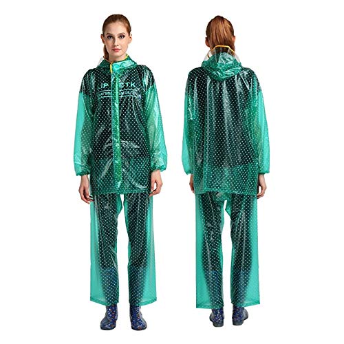 GX Regenanzug, Transparente PVC Frauen Split Dot Set, Outdoor Reiten Winddicht Poncho (Farbe : Green, Größe : XL) von JBKNAN