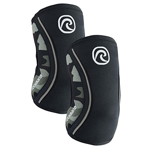 Rehband Ellenbogenbandage aus 5mm SBR/Neopren, Ellenbogen Sleeve für Kraftsport, anatomisches Design, rutschfest & enganliegend für Damen & Herren, Farbe:Camo - 1 Paar, Größe:L von Rehband