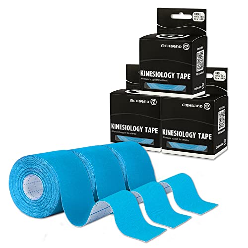 Rehband Kinesiologie Tape zur Selbstanwendung, Physio Sport-Tape zur Unterstützung von Gelenken & Muskulatur, wasserfest, hautfreundlich, elastisch, Farbe:3 x Blau, Größe:3 Rollen Rehband Kinesiologie Tape zur Selbstanwendung, Physio Sport-Tape zur Unterstützung von Gelenken & Muskulatur, wasserfest, hautfreundlich, elastisch, Farbe:3 x Blau, Größe:3 Rollen von Rehband