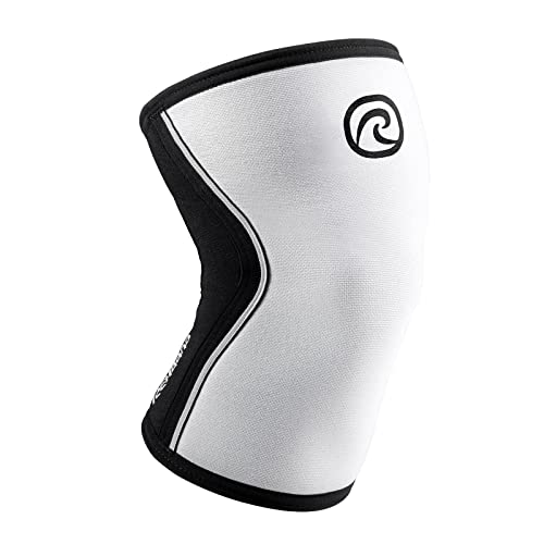 Rehband Kniebandage Kraftsport, Kniestütze für Cross Fit & schweres Training, Knee Sleeve aus 5 mm Neopren, in vielen Farben & Größen, Unisex, Farbe:Weiss, Größe:L von Rehband