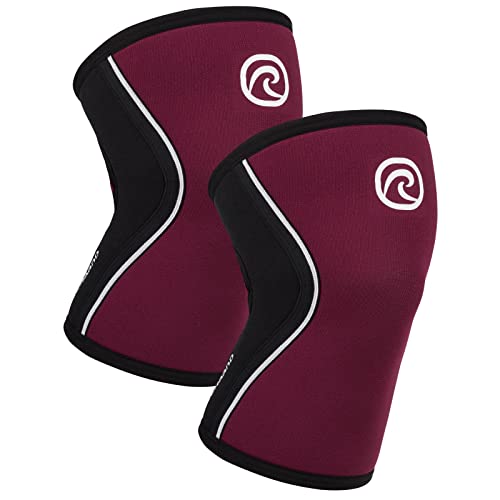 Rehband Kniebandage Kraftsport, Kniestütze für Cross Fit & schweres Training, Knee Sleeve aus 5 mm Neopren, in vielen Farben & Größen, Unisex, Farbe:Burgundy - 1 Paar, Größe:L von Rehband