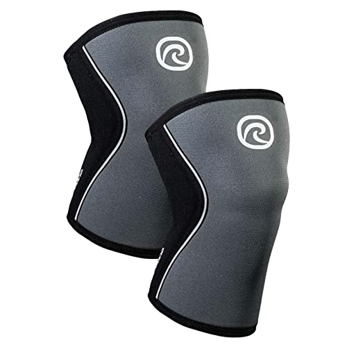 Rehband Kniebandage Kraftsport, Kniestütze für Cross Fit & schweres Training, Knee Sleeve aus 5 mm Neopren, in vielen Farben & Größen, Unisex, Farbe:Stahl Grau - 1 Paar, Größe:L von Rehband