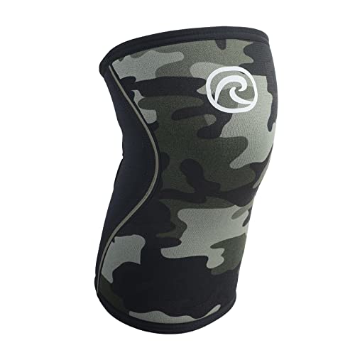 Rehband Kniebandage Kraftsport, Kniestütze für Cross Fit & schweres Training, Knee Sleeve aus 5 mm Neopren, in vielen Farben & Größen, Unisex, Farbe:Camo, Größe:M von Rehband