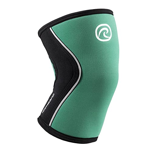 Rehband Kniebandage Kraftsport, Kniestütze für Cross Fit & schweres Training, Knee Sleeve aus 5 mm Neopren, in vielen Farben & Größen, Unisex, Farbe:Emerald Grün/Schwarz, Größe:M von Rehband