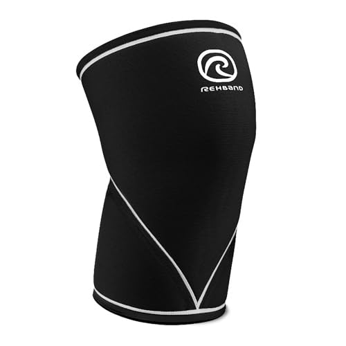 Rehband V-Kniebandage für Kraftsport 7mm aus SBR/Neopren, wettkampfgeeignet Powerlifting Bandage, Knee Sleeves Gym, Crossfit, Fitness & Gewichtheben, Farbe:Schwarz, Größe:S von Rehband