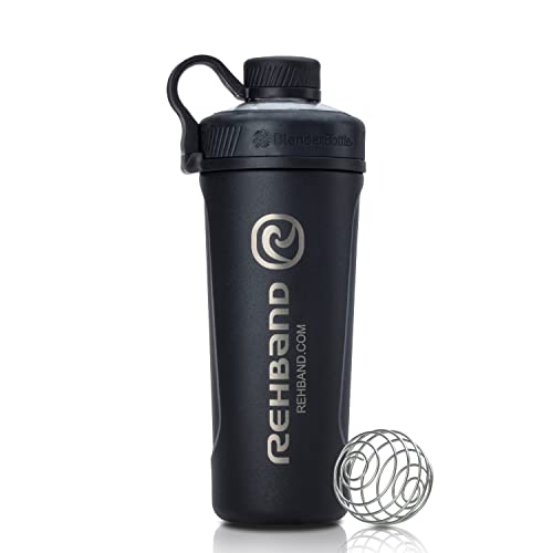 Rehband x BlenderBottle® Radian(TM) Thermo Edelstahl 770 ml (26 oz) Sportflasche, Fitness-Shaker mit Shakerball für perfekte Shakes nach dem Training, Farbe:Schwarz, Größe:770ml / 26oz von Rehband