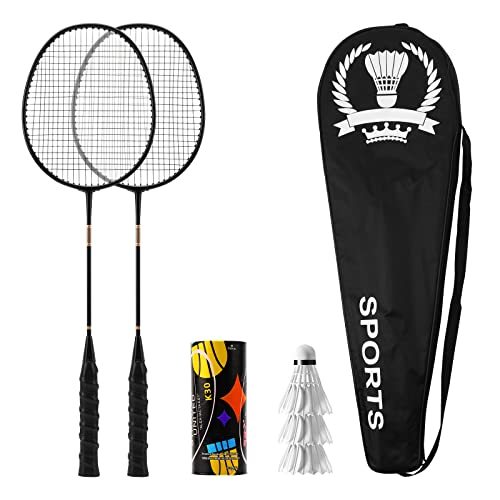 Rehomy Badminton-Set 2-teilig Aluminium Carbon Badmintonschläger mit Badminton-Federbällen und Tragetasche von Rehomy