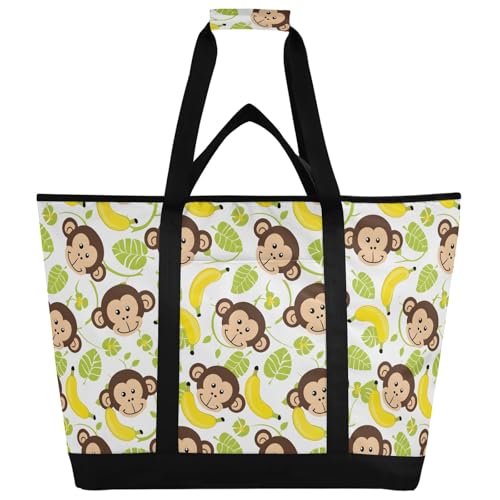 Funny Monkey Face Banana Isolierte Kühltasche, Wiederverwendbare Einkaufstaschen mit Reißverschluss, tragbare große Kühltasche für Reisen oder Camping von Reiacy