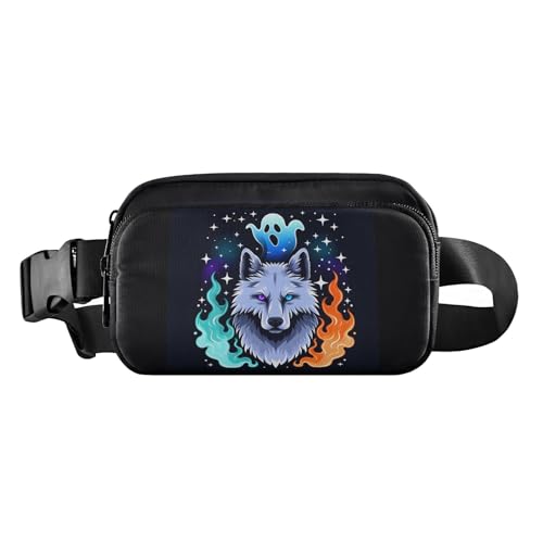 Gürteltasche mit Cartoon-Wolf mit Geist, für Damen und Herren, Crossbody-Hüfttasche mit verstellbarem Gurt, Gürteltasche für Reisen, Workout, Wandern, mehrfarbig, Einheitsgröße von Reiacy