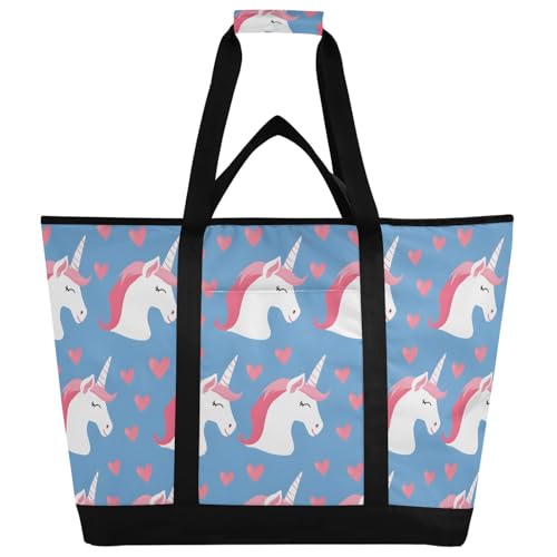 Isolierte Kühltasche mit Cartoon-Einhorn-Aufdruck, wiederverwendbar, mit Reißverschluss, tragbar, große Kühltasche für Reisen oder Camping von Reiacy