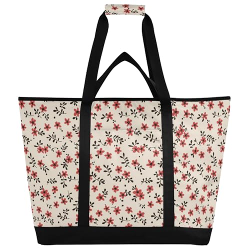 Kleine isolierte Kühltasche mit Cartoon-Motiv, Rot, einfache Blumenmuster, wiederverwendbare Einkaufstaschen mit Reißverschluss, tragbare große Kühltasche für Reisen oder Camping von Reiacy