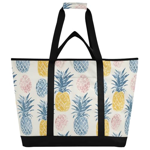 Kreative isolierte Kühltasche im Cartoon-Ananas-Stil, wiederverwendbare Einkaufstaschen mit Reißverschluss, tragbare große Kühltasche für Reisen oder Camping von Reiacy