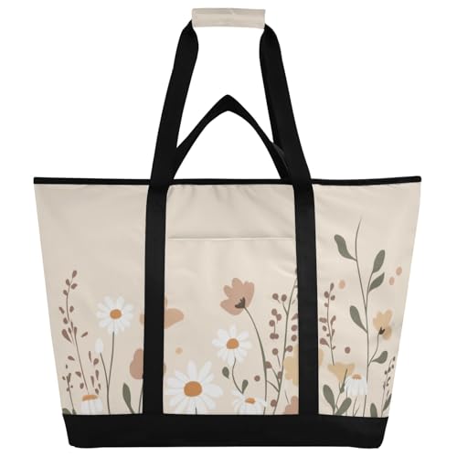 Süße isolierte Kühltasche mit Gänseblümchen und Wildblumen, wiederverwendbare Einkaufstaschen mit Reißverschluss, tragbare große Kühltasche für Reisen oder Camping von Reiacy