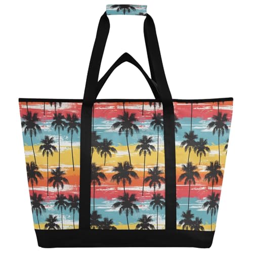 Sunset Coconut Tree Isolierte Kühltasche, Wiederverwendbare Einkaufstaschen mit Reißverschluss, Tragbare Große Kühltasche für Reisen oder Camping von Reiacy