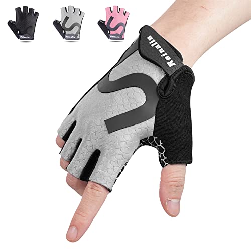 Reinalin Fahrradhandschuhe Halbfinger Herren Damen Gel Stoßdämpfung Fitness Handschuhe Atmungsaktiv Anti-Rutsch Radhandschuhe (Grau, M) von Reinalin