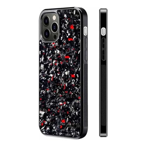 Forged Carbon Fiber Phone Case, Real Forged Carbon Fiber for iPhone 15 14 13 12 Pro Max, Ultra-Thin Magnetic Shockproof Protective Cover, Support Wireless Charging (for iPhone 12,Red) von Rejckims