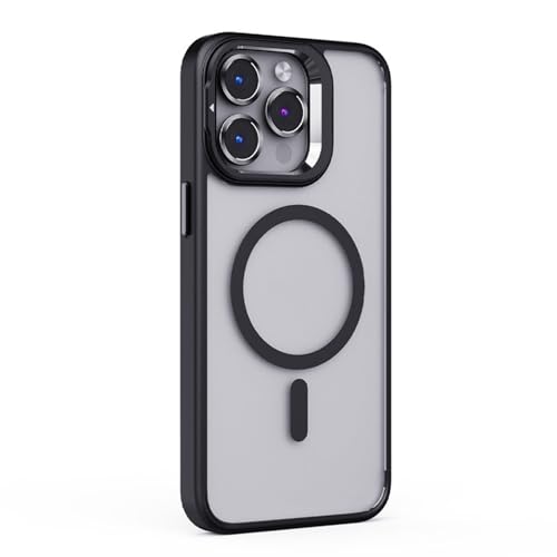 Metal Lens Holder Magnetic Mobile Phone Case for iPhone 15 14 13, Invisible Stand Frosted Magnetic Phone Case (Black,for iPhone 15ProMAX) von Rejckims