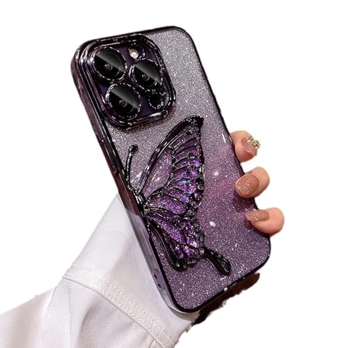 Shimmer Diamonds Sparkling Butterfly Phone Case, Glitter 3D Butterfly Case for iPhone 15 Pro Max (for iPhone 11,Purple) von Rejckims