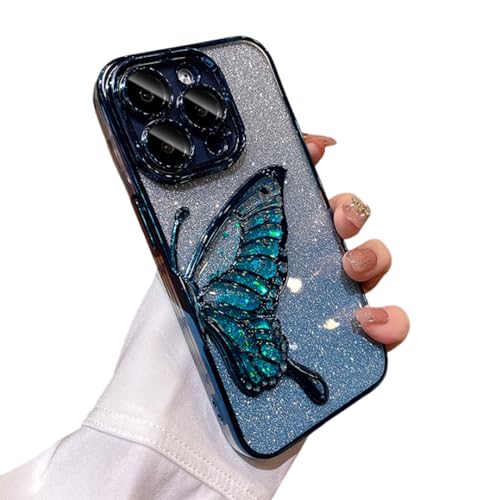 Shimmer Diamonds Sparkling Butterfly Phone Case, Glitter 3D Butterfly Case for iPhone 15 Pro Max (for iPhone 12,Blue) von Rejckims