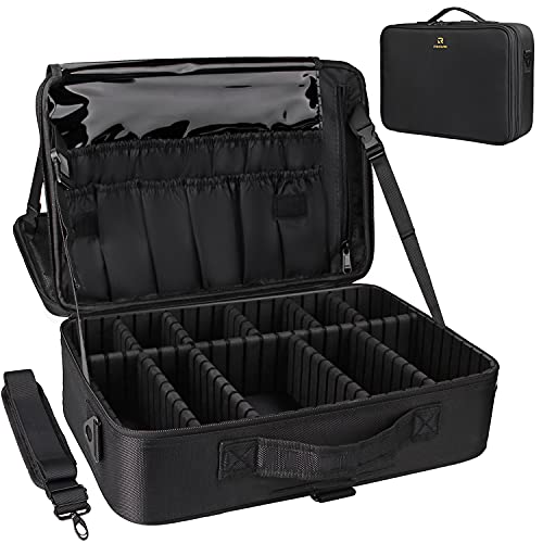 Relavel Professionelle Make-up-Tasche für Kosmetikpinsel, Organizer und Aufbewahrung, 41,9 cm, Reise-Make-Up-Künstlerbox, 3-lagig, große Kapazität, mit verstellbarem Gurt, Schwarz von Relavel