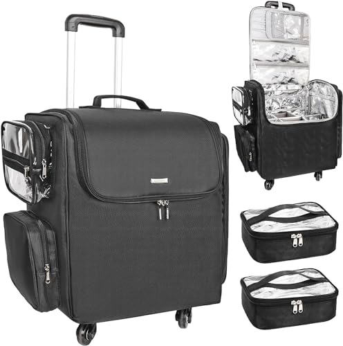 Rolling Kosmetikkoffer, Friseur Reisetasche mit 4 Rädern, Wärmedämmung volle Schicht, justierbare Teiler, Haar Werkzeuge und Kosmetik Speicher Organizer Trolley Koffer Make-up Warenkorb Rolling Kosmetikkoffer, Friseur Reisetasche mit 4 Rädern, Wärmedämmung volle Schicht, justierbare Teiler, Haar Werkzeuge und Kosmetik Speicher Organizer Trolley Koffer Make-up Warenkorb von Relavel