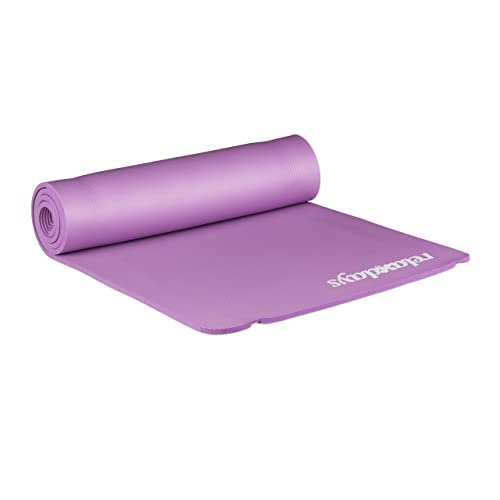 1 x Yogamatte, 1 cm dick, für Pilates, Fitness, gelenkschonend, mit Tragegurt, Gymnastikmatte 60 x 180 cm, lila von Relaxdays