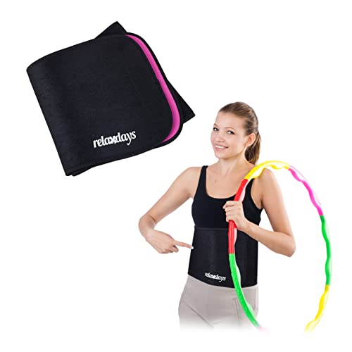 Relaxdays Bauchweggürtel Hula Hoop, 90 cm, Neopren, Fitnessgürtel Damen, mit Klettverschluss, Bauchgürtel, schwarz/pink von Relaxdays