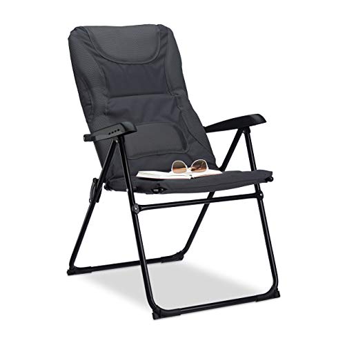 Relaxdays Campingstuhl gepolstert COMFORT, verstellbar, 2 Stufen, Anglerstuhl klappbar, HBT: 107 x 60 x 68 cm, grau von Relaxdays