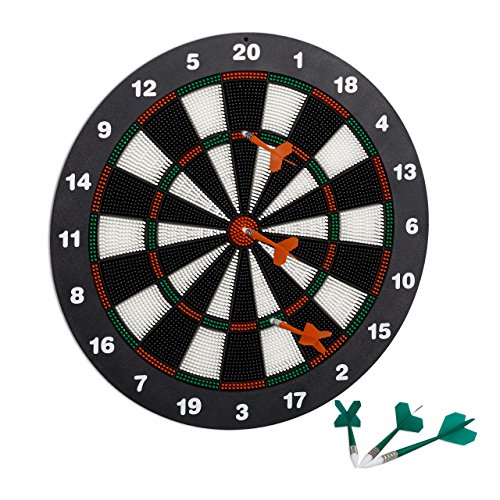 Relaxdays Dartscheibe 42 cm, Softdart Safety Darts, 6 Pfeile, kindgerecht, Standfuß Sicherheits-Dartboard, schwarz-weiß von Relaxdays