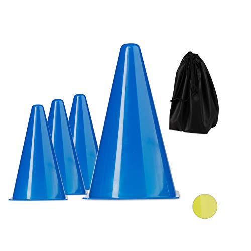 Relaxdays Fußball Leitkegel im 10er Set, stapelbar, mit Schnürbeutel, Trainingshilfe, Markierungshütchen, Reitsport, blau, 22 cm von Relaxdays