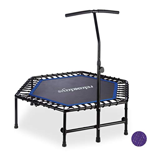 Relaxdays Indoor Trampolin, faltbar, höhenverstellbare Haltestange, Mini Trampolin Fitness, bis 120 kg, schwarz-blau von Relaxdays