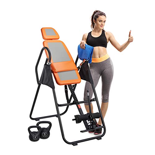 Relaxdays Inversionsbank Rückentrainer klappbar, 180 Grad Überkopftrainer, Schwerkraftrainer, bis 130 kg, schwarz-orange von Relaxdays