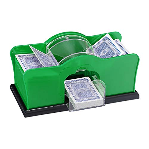 Relaxdays Unisex – Erwachsene Relaxdays Kartenmischmaschine für 2 Decks mit Kurbel manuelles Mischgerät Spielkarten bis, grün, 1 Stück EU von Relaxdays