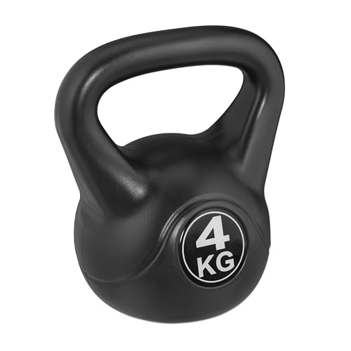 Relaxdays Kettlebell 4 kg, Kugelhantel Kunststoff, Fitness Workout, Schwunghantel, Damen & Herren, Kugelgewicht, schwarz von Relaxdays