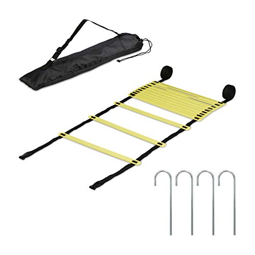Relaxdays Koordinationsleiter, 6 m, 12 Sprossen, Trainingsleiter Fußball Zubehör, mit Tasche & Heringen, schwarz/gelb Relaxdays Koordinationsleiter, 6 m, 12 Sprossen, Trainingsleiter Fußball Zubehör, mit Tasche & Heringen, schwarz/gelb von Relaxdays