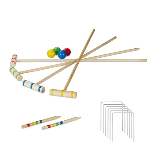 Relaxdays Krocket Spiel, 4 Spieler Kinder Erwachsene Komplettset mit Tasche Croquet Set Holz S, natur, EU von Relaxdays