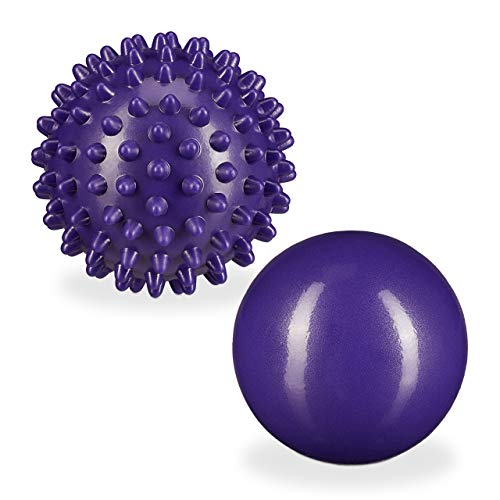 Relaxdays Unisex – Erwachsene Massageball 2er Set, glatt & mit Noppen, hart, wassergefüllt, Selbstmassage, Faszienball, Ø 6,5 & 7 cm, lila von Relaxdays