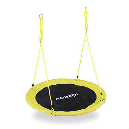 Relaxdays Unisex – Erwachsene, gelb Nestschaukel, Outdoor Schaukel für Kinder, Ø 110 cm, bis 100 kg, rund, Tellerschaukel, H x D: ca. 5 x 110 cm von Relaxdays