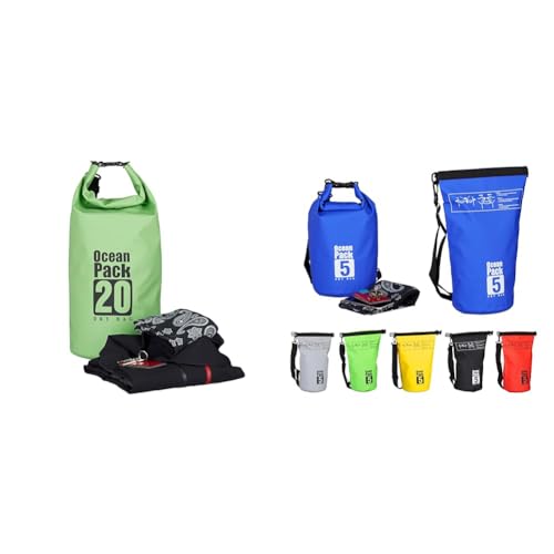 Relaxdays Ocean Pack, 20L, wasserdicht, Packsack, Leichter Dry Bag & Ocean Pack, 5L, wasserdicht, Packsack, Leichter Dry Bag, Kajak, Trockentasche, Segeln, Ski, Snowboarden, blau von Relaxdays