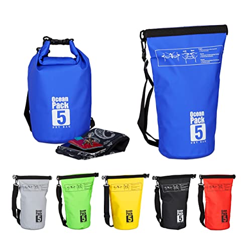 Relaxdays Ocean Pack, 5L, wasserdicht, Packsack, leichter Dry Bag, Kajak, Trockentasche, Segeln, Ski, Snowboarden, blau von Relaxdays