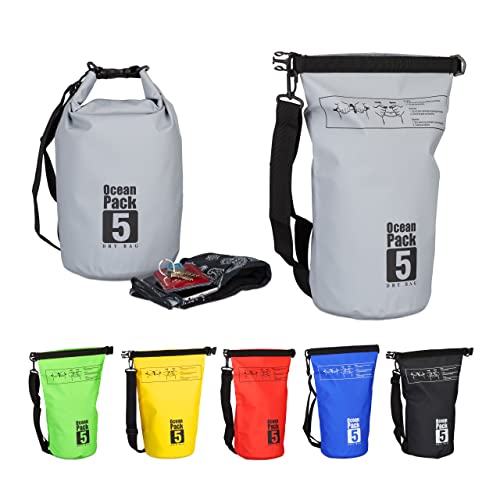 Relaxdays Ocean Pack, 5L, wasserdicht, Packsack, leichter Dry Bag, Trockentasche, Segeln, Ski, Snowboarden, dunkelgrau, 38 cm von Relaxdays