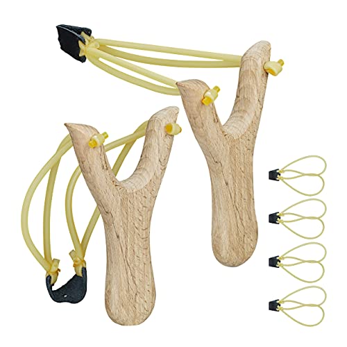 Relaxdays Profi Steinschleuder, Slingshot mit 6 Schleudergummis, Jagdschleuder 2er Set, Katapultschleuder aus Holz, gelb von Relaxdays