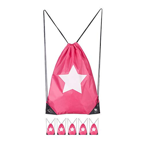 Relaxdays Turnbeutel Stern, 6er Pack, Kordelzug, Sportbeutel Damen, Herren, Kinder, 39 x 29 cm, Hipster Beutel, pink Relaxdays Turnbeutel Stern, 6er Pack, Kordelzug, Sportbeutel Damen, Herren, Kinder, 39 x 29 cm, Hipster Beutel, pink von Relaxdays