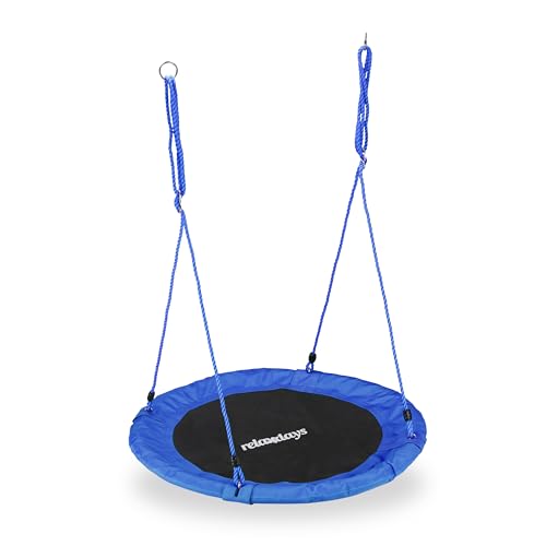 Relaxdays Unisex – Erwachsene, blau Nestschaukel, rund, für Kinder & Erwachsene, verstellbar, Ø 90 cm, Garten Tellerschaukel, bis 100 kg, H x D: ca. 5 x 90 cm Relaxdays Unisex – Erwachsene, blau Nestschaukel, rund, für Kinder & Erwachsene, verstellbar, Ø 90 cm, Garten Tellerschaukel, bis 100 kg, H x D: ca. 5 x 90 cm von Relaxdays