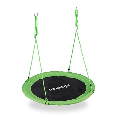 Relaxdays Unisex – Erwachsene, grün Nestschaukel, Outdoor Schaukel für Kinder, Ø 110 cm, bis 100 kg, rund, Tellerschaukel, H x D: ca. 5 x 110 cm von Relaxdays