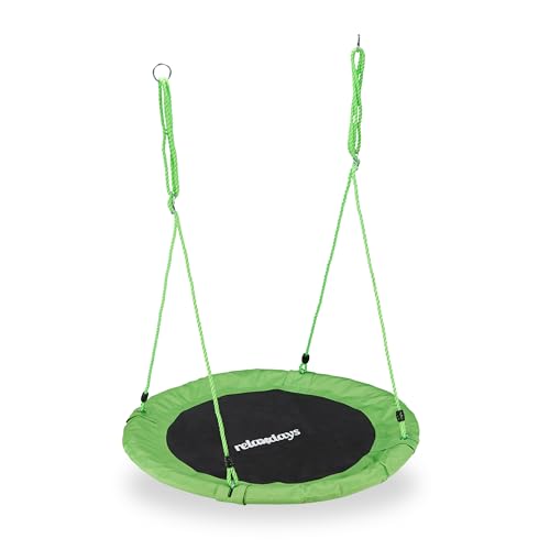 Relaxdays Unisex – Erwachsene, grün Nestschaukel, rund, für Kinder & Erwachsene, verstellbar, Ø 90 cm, Garten Tellerschaukel, bis 100 kg, H x D: ca. 5 x 90 cm Relaxdays Unisex – Erwachsene, grün Nestschaukel, rund, für Kinder & Erwachsene, verstellbar, Ø 90 cm, Garten Tellerschaukel, bis 100 kg, H x D: ca. 5 x 90 cm von Relaxdays